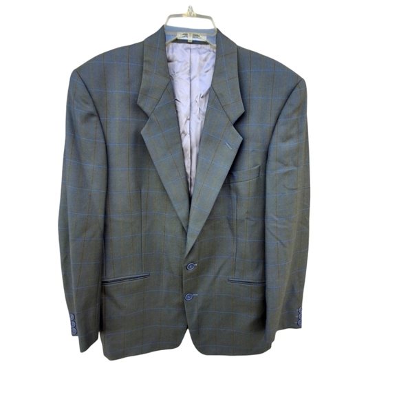 Yves Saint Laurent Single-Breasted Woolmart Window-pane Green Blazer Size 42R - Picture 1 of 16